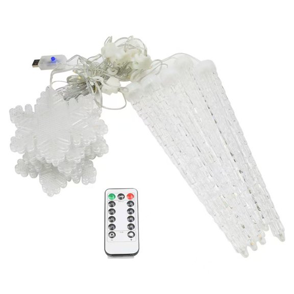 Outdoor Icicle Lights 9.8ft with Snowflakes, Connectable Waterproof Meteor Shower Christmas Lights with Clips, LED Winter Holiday Decor for Eaves, Trees, and Outdoor Party Decoration