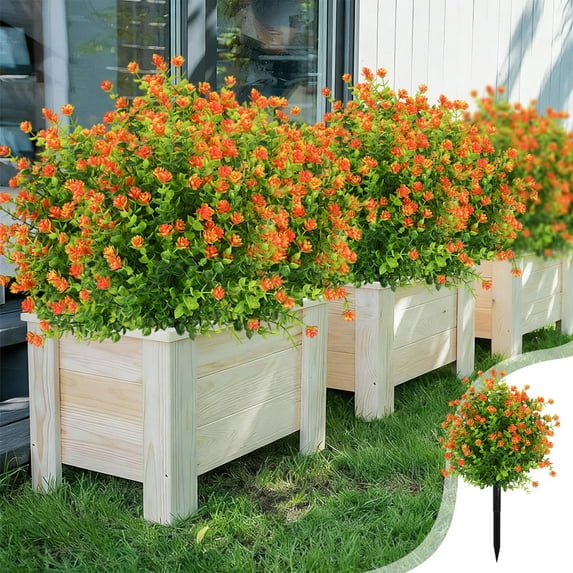 Outdoor Imitation Mums, Orange Faux Flowers, Plastic Decor, Realistic Look, Porch and Garden Use,Vsgery