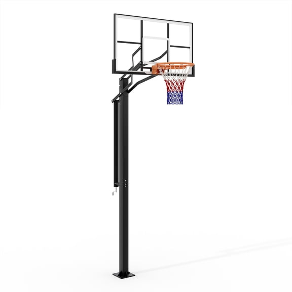 Outdoor In-Ground Basketball Hoop 55" Backboard, 7.5-10FT Adjustable Height, Steel Frame, 32x55x120 in