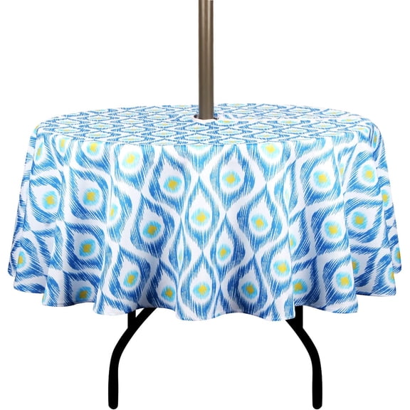Outdoor Indoor 60inch Round Tablecloth with Umbrella Hole and Zipper, Waterproof Zippered Patio Cloths, Spring/Summer Table Covers for Backyard Circular Table/BBQs/Picnic