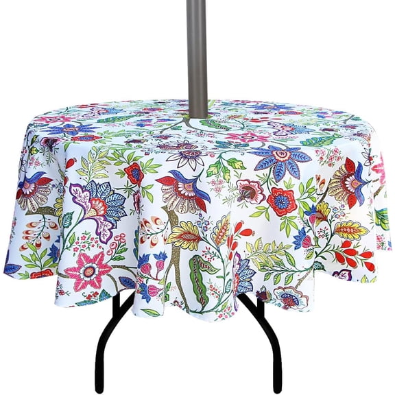 Outdoor and Indoor 60inch Round Tablecloth with Umbrella Hole and Zipper, Waterproof Zippered Patio Cloths, Spring/Summer Table Covers for Backyard Circular Table/BBQs/Picnic