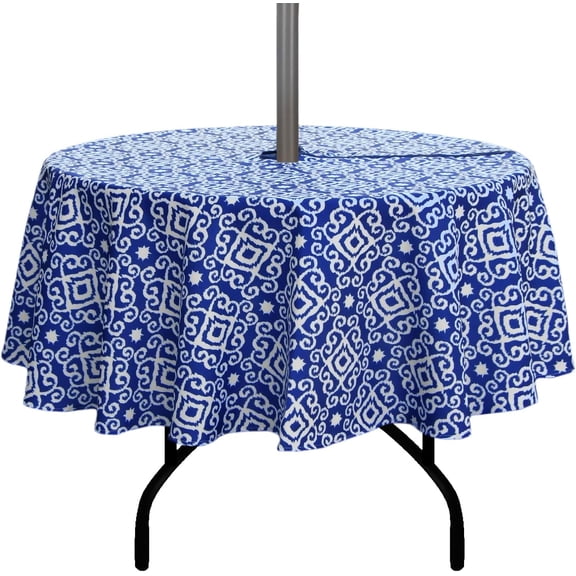 Outdoor and Indoor 60inch Round Tablecloth with Umbrella Hole and Zipper, Waterproof Zippered Patio Cloths, Spring/Summer Table Covers for Backyard Circular Table/BBQs/Picnic