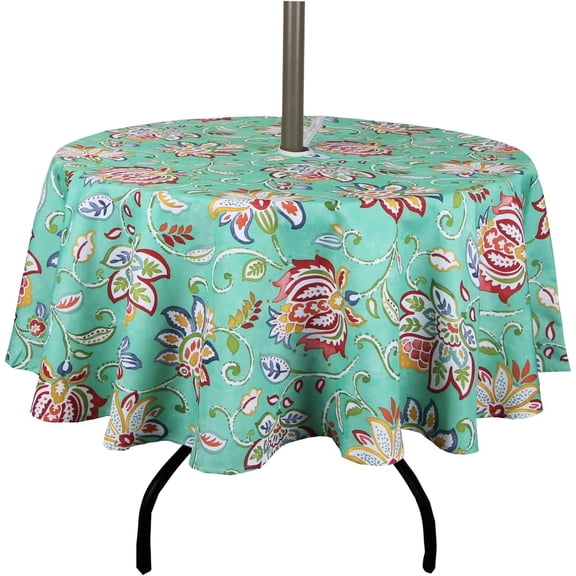Outdoor and Indoor 60inch Round Tablecloth with Umbrella Hole and Zipper, Waterproof Zippered Patio Cloths, Spring/Summer Table Covers for Backyard Circular Table/BBQs/Picnic