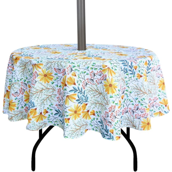 Outdoor and Indoor 60inch Round Tablecloth with Umbrella Hole and Zipper, Waterproof Zippered Patio Cloths, Spring/Summer Table Covers for Backyard Circular Table/BBQs/Picnic