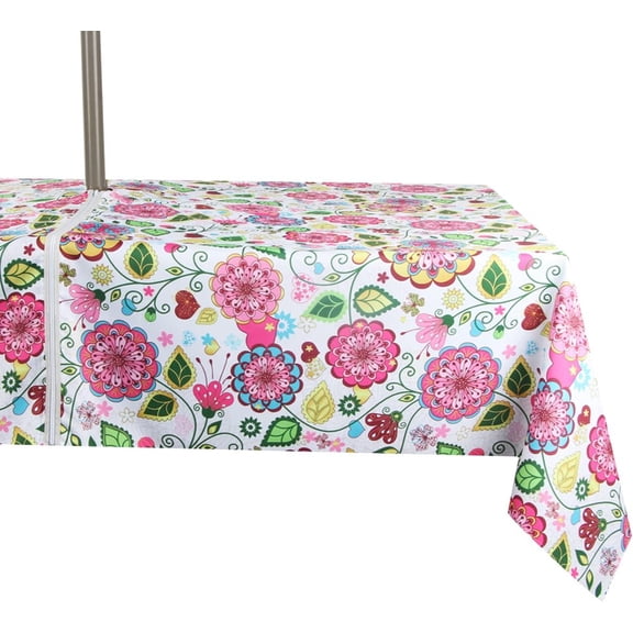 Outdoor Indoor 60x84 inch Rectangle Tablecloth with Umbrella Hole and Zipper, Waterproof Zippered Patio Cloths, Spring/Summer Table Covers for Backyard Circular Table/BBQs/Picnic
