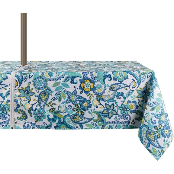 Outdoor Indoor 60x84 inch Rectangle Tablecloth with Umbrella Hole and Zipper, Waterproof Zippered Patio Table Cloths, Spring/Summer Table Covers for Backyard Circular Table/BBQs/Picnic