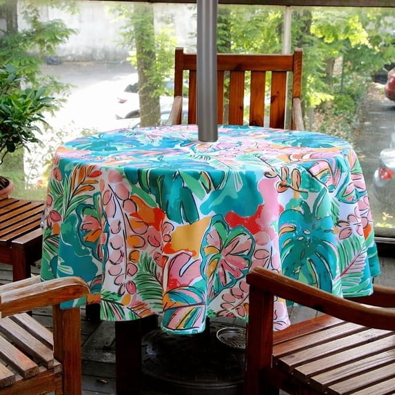 Outdoor and Indoor 70inch Round Tablecloth with Umbrella Hole and Zipper, Waterproof Zippered Patio Table Cloths, Spring/Summer Table Covers for Backyard Circular Table/BBQs/Picnic
