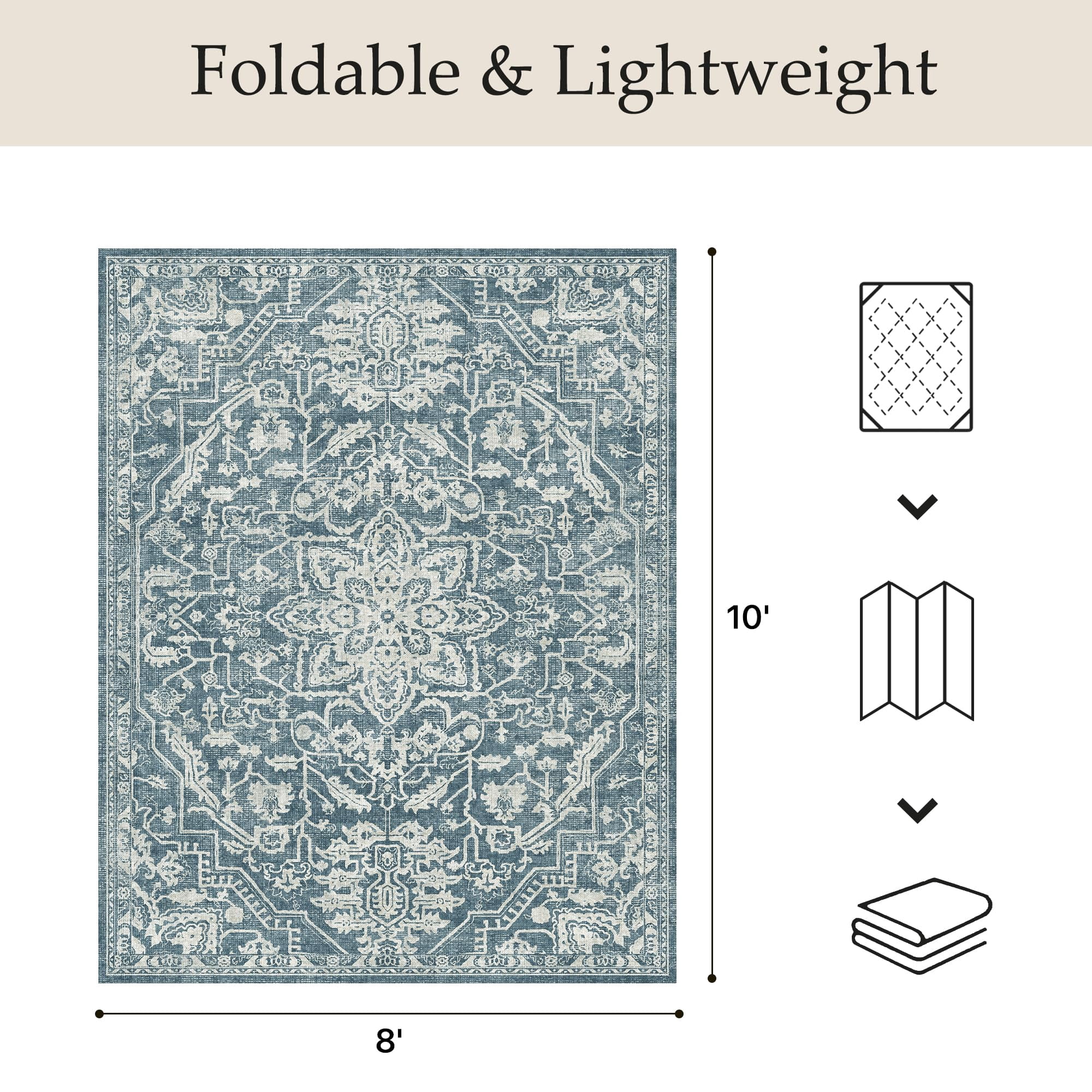 Outdoor & Indoor Area Rug 8'x10'  Waterproof Non-shedding Easy Cleaning Boho Front Door Mat For Patio Entryway Porch Living Room Bedroom Bathroom Outside Carpet Aqua Green