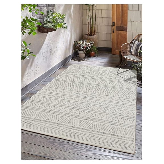 Outdoor Indoor Area Rug, Weather Resistant, Easy to Clean, Stain Resistant Floor Mat for Dining Room, Backyard, Deck, Patio (Aqua Weiss, 6' x 9')