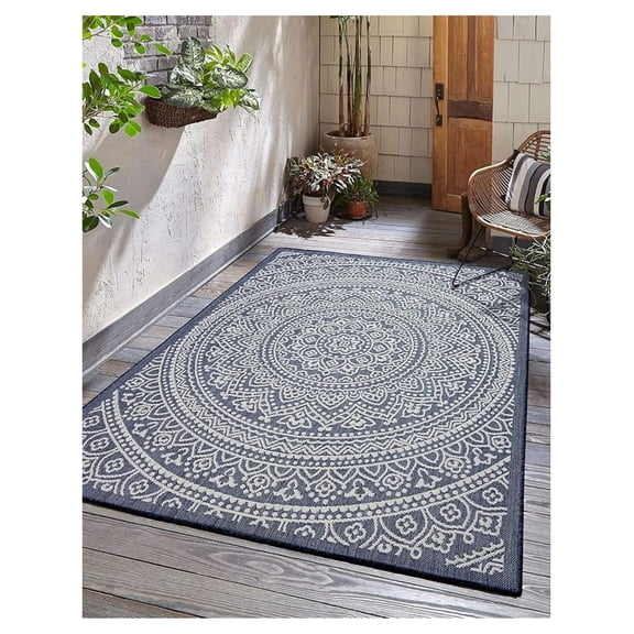Outdoor Indoor Area Rug, Weather Resistant, Easy to Clean, Stain Resistant Floor Mat for Dining Room, Backyard, Deck, Patio (Silver Weiss, 6' x 9')