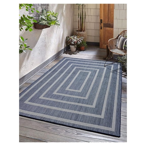 Outdoor Indoor Area Rug, Weather Resistant, Easy to Clean, Stain Resistant Floor Mat for Dining Room, Backyard, Deck, Patio (Weiss Aqua, 6' x 9')