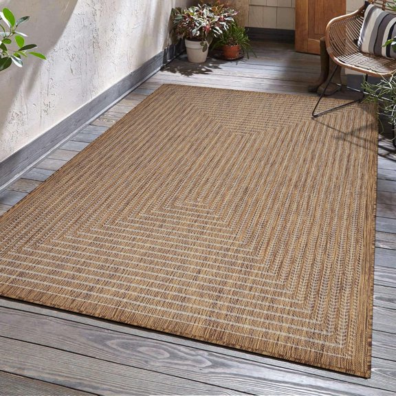 Outdoor Indoor Area Rug, Weather Resistant, Easy to Clean, Stain Resistant Floor Mat for Dining Room, Backyard, Deck, Patio (Wooden, 2' x 3')