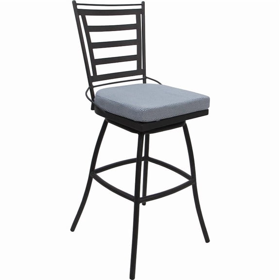 Outdoor/Indoor Bar Stool 30" Seat - Jordan Armless - Blue Fabric - Dark Brown