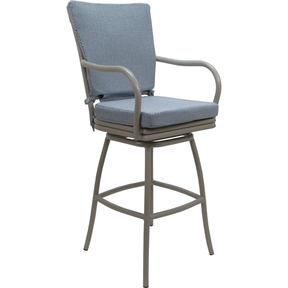 Outdoor/Indoor Swivel Bar Stool 30" Seat - Ofir with Arms - Blue Fabric - Beige