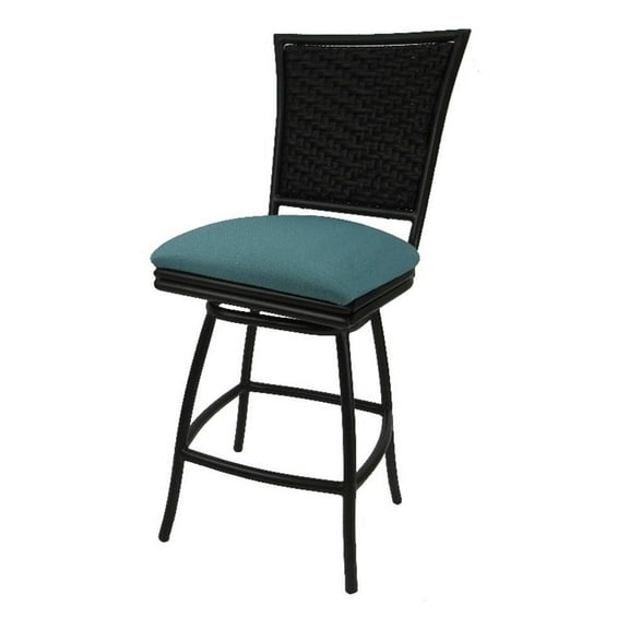 Outdoor/Indoor Counter 26" Bar Stool without Arms -Aqua Linen Fabric-Brown Frame