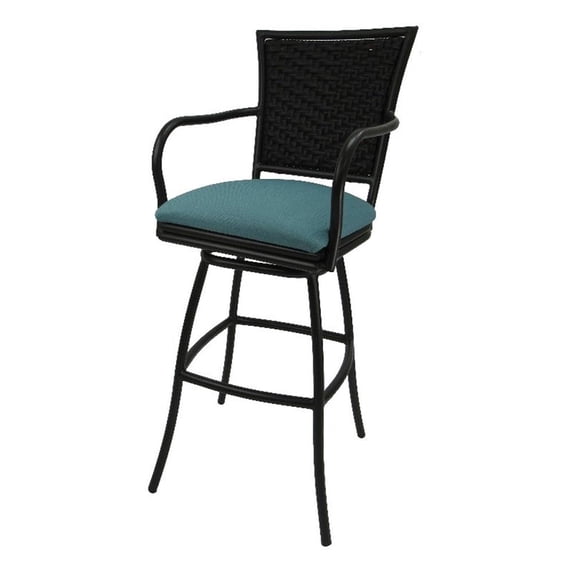 Outdoor/Indoor Counter 26" Kitchen Bar Stool - Brown Frame - Aqua Blue Linen