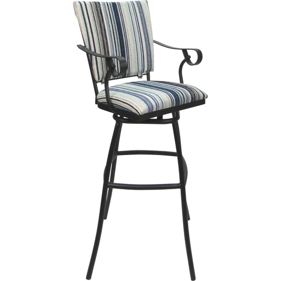 Aluminum Outdoor Indoor Counter Stool 26"-Jenna PB/Arms-Drift Blue Fabric-Gray