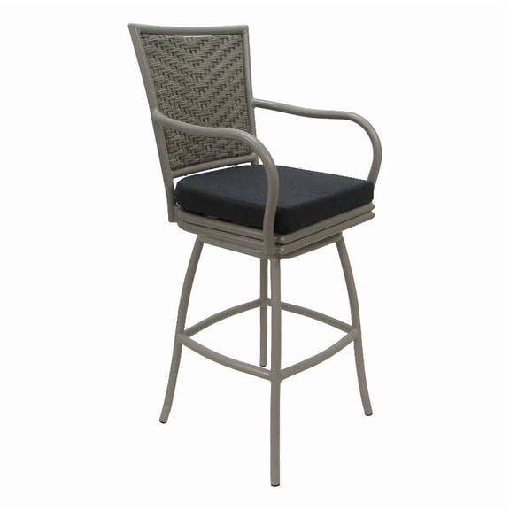 Outdoor/Indoor Swivel Counter Stool 26" Seat Elon Arms - Charcoal Fabric - Beige