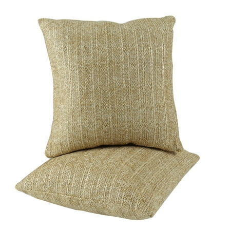 Outdoor Indoor Decorative Throw Pillows Set of 2, 18x18 Inch Waterproof Square Cushions with Inserts, Simulated Straw Weaving Design for Patio Furniture, Sofa and Bed