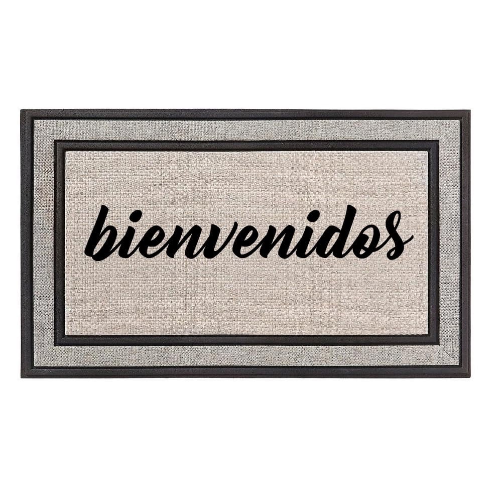 Outdoor Indoor Doormat 18" x 30" Gray/Beige/Black Rubber Backed Door Mat Bienvenidos Welcome