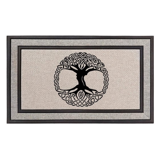 Outdoor Indoor Doormat 18" x 30" Gray/Beige/Black Rubber Backed Door Mat Celtic Tree of Life Irish