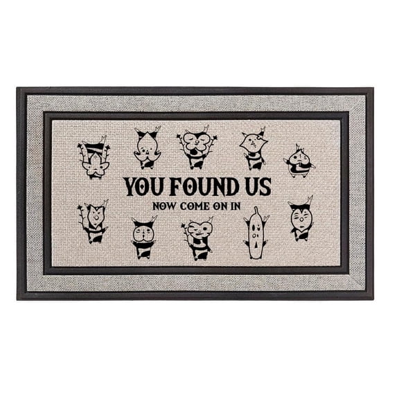 Outdoor Indoor Doormat 18" x 30" Gray/Beige/Black Rubber Backed Door Mat Fabric Mat You Found Us Now Come On in Gamer Geek Video Game