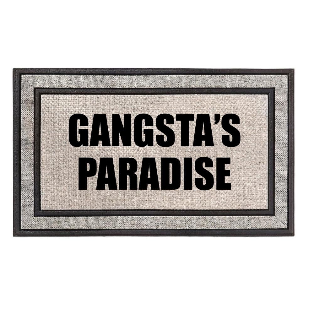 Outdoor Indoor Doormat 18" x 30" Gray/Beige/Black Rubber Backed Door Mat Gangsta's Paradise Block Funny