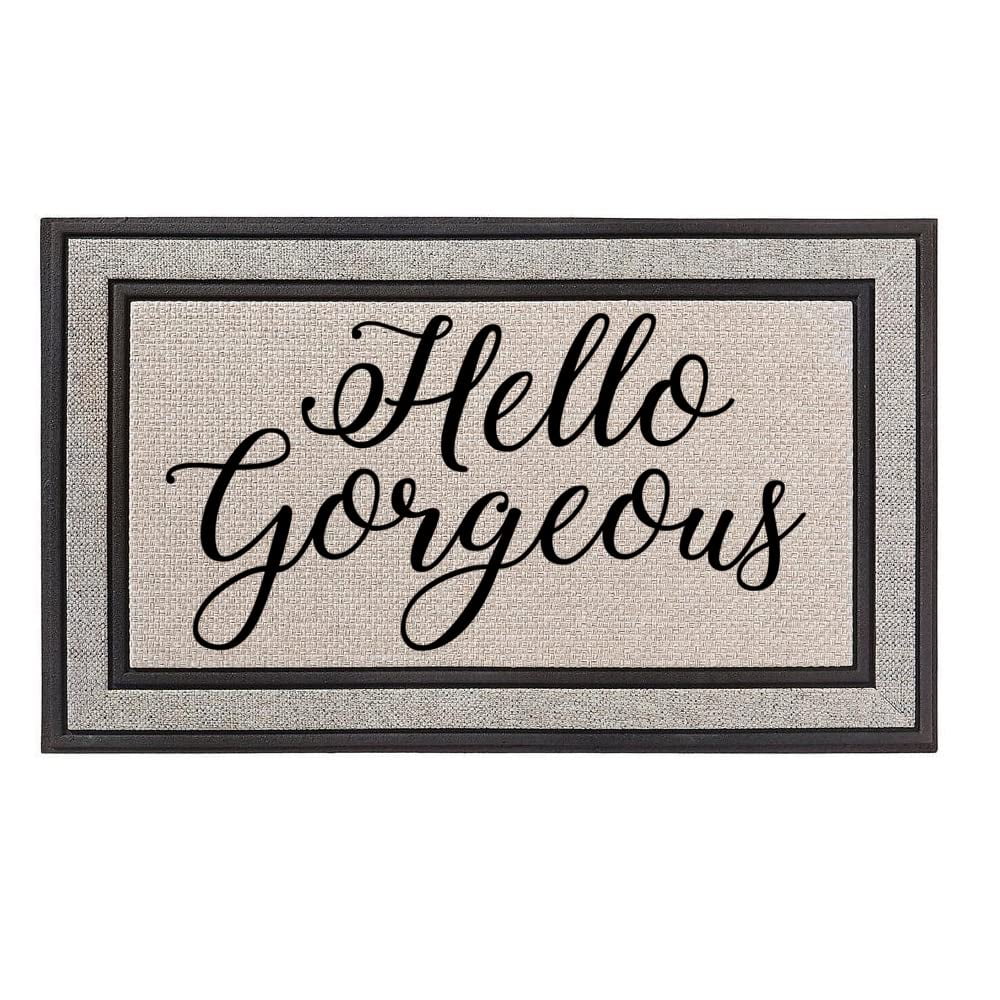 Outdoor Indoor Doormat 18" x 30" Gray/Beige/Black Rubber Backed Door Mat Hello Gorgeous