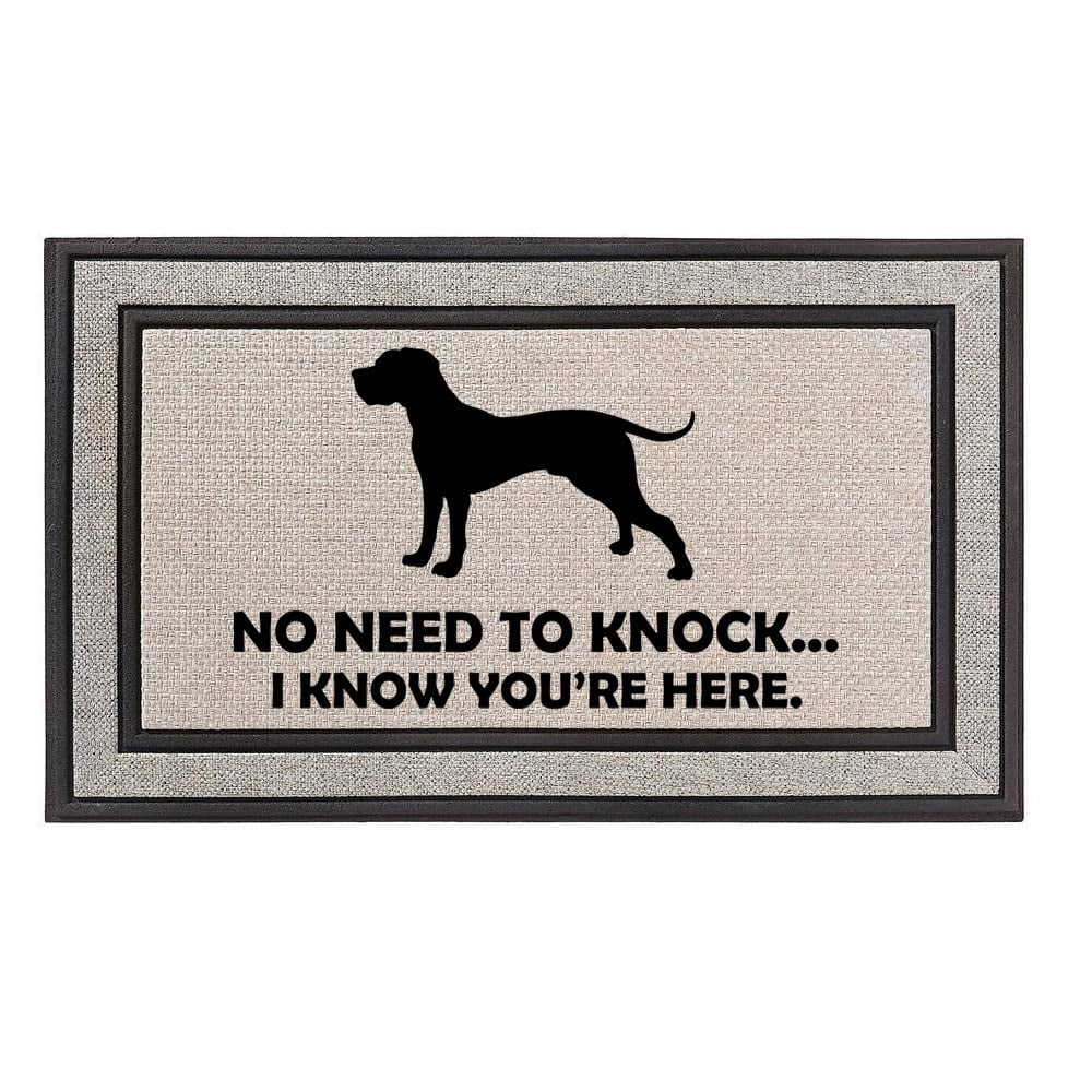 Outdoor Indoor Doormat 18" x 30" Gray/Beige/Black Rubber Backed Door Mat No Need to Knock I Know You are Here Funny Great Dane