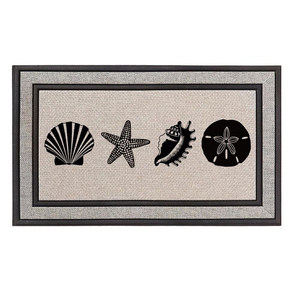 Outdoor Indoor Doormat 18" x 30" Gray/Beige/Black Rubber Backed Door Mat Sea Shore Beach Shells