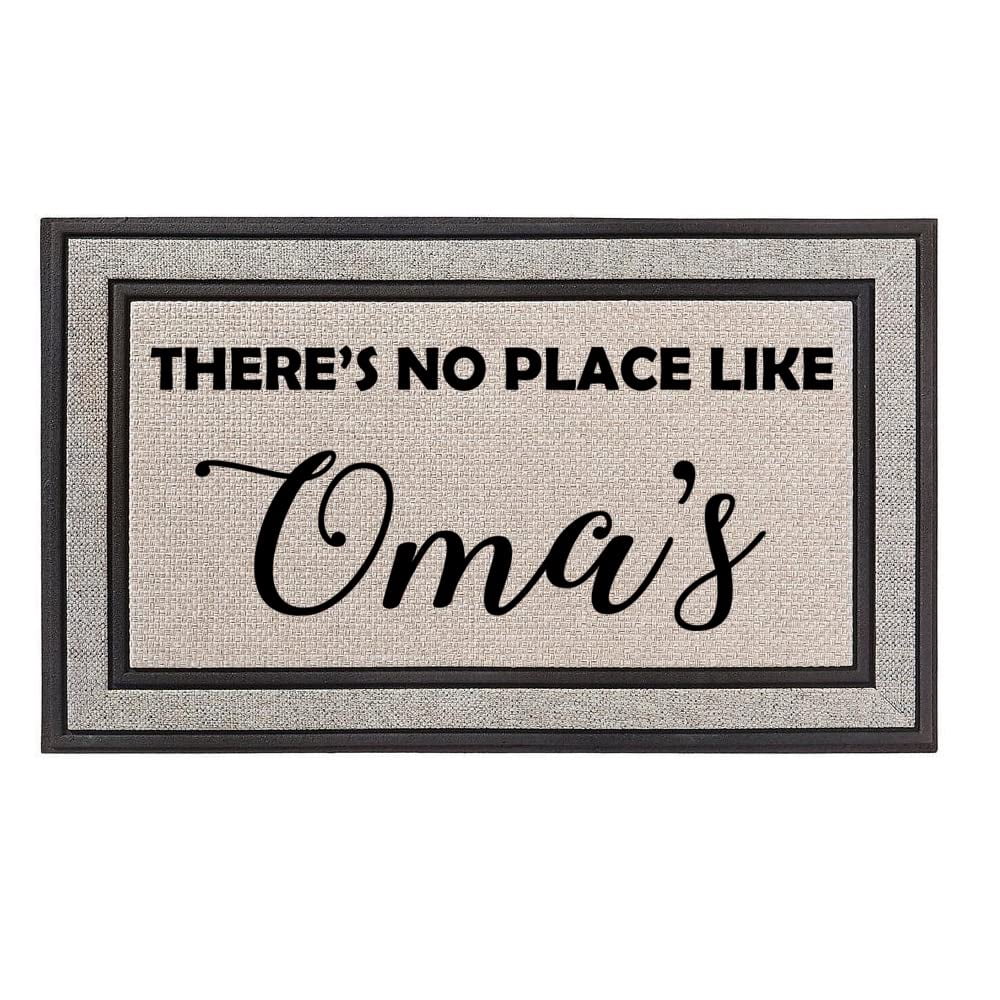 Outdoor Indoor Doormat 18" x 30" Gray/Beige/Black Rubber Backed Door Mat There's No Place Like Oma's Grandma Grandmother