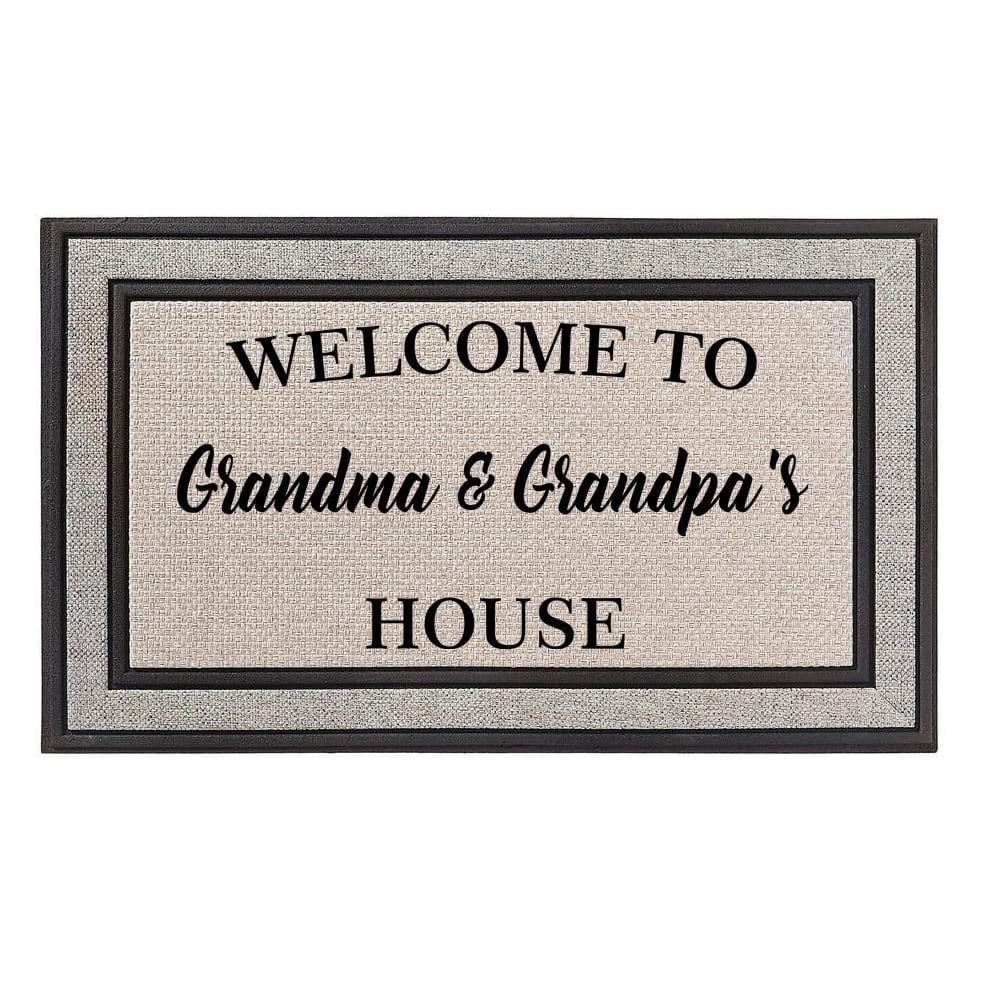 Outdoor Indoor Doormat 18" x 30" Gray / Beige / Black Rubber Backed Door Mat Welcome to Grandma & Grandpa's House Grandparents Grandmother Grandfather
