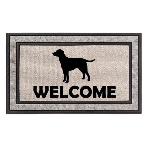 Outdoor Indoor Doormat 18" x 30" Gray/Beige/Black Rubber Backed Door Mat Welcome Lab Labrador Retriever