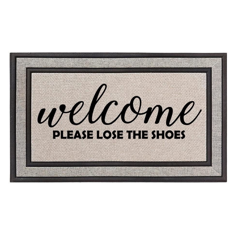 Outdoor Indoor Doormat 18" x 30" Gray/Beige/Black Rubber Backed Door Mat Welcome Please Lose The Shoes