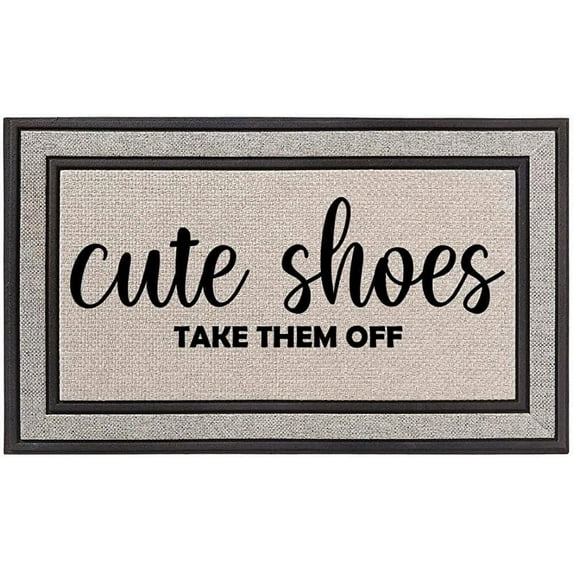 Outdoor Indoor Doormat Gray Beige Black Rubber Backed Door Mat Cute Shoes Take Them Off Funny Decoration Door Mat 16"X 24"