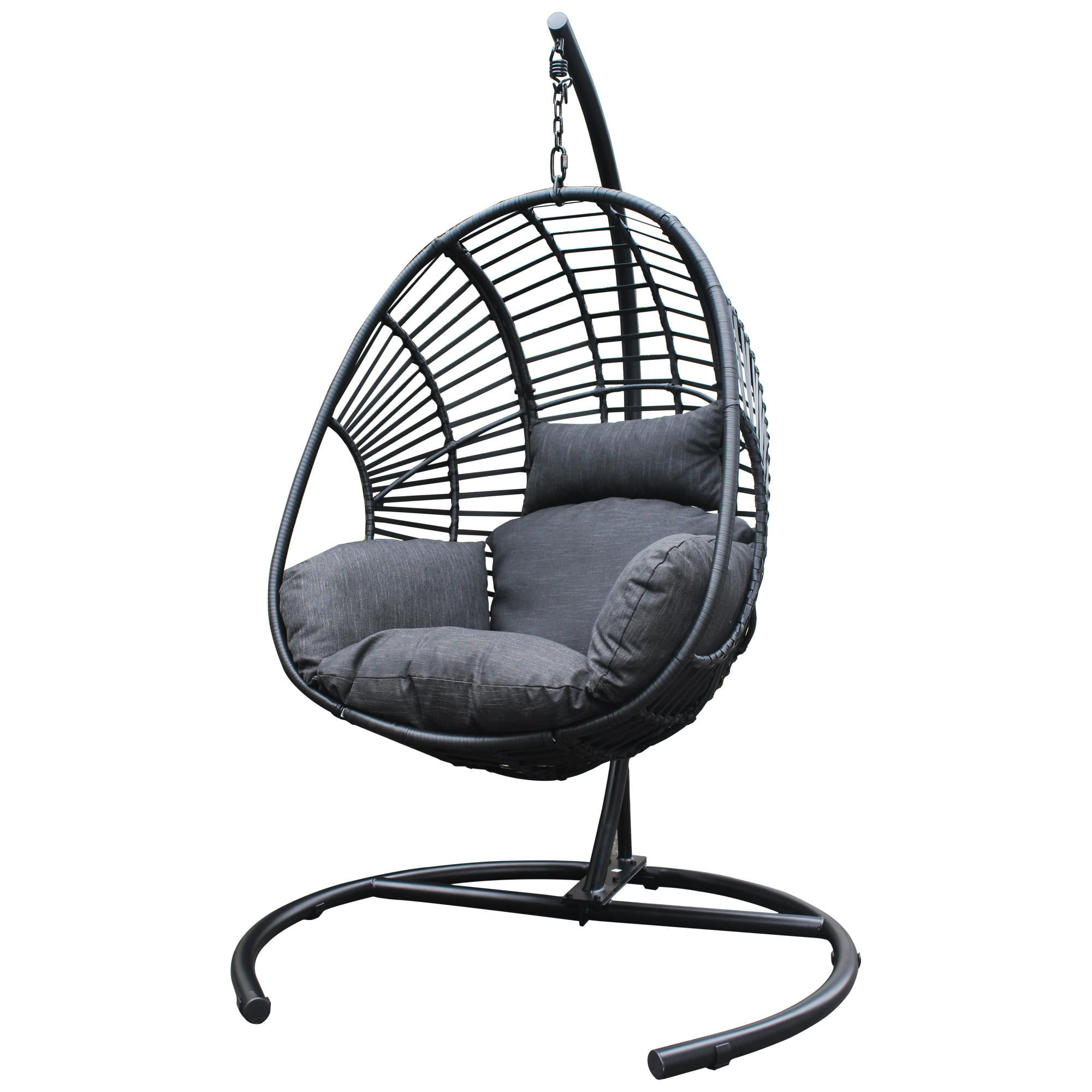 Outdoor Indoor Egg Swing chair, Patio Hanging Wicker Swing Chair with cushion and pillow for Patio Deck Garden Backyard