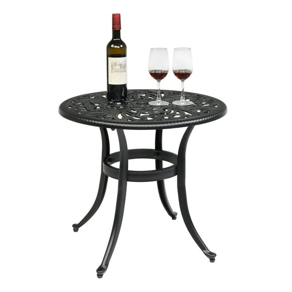 Outdoor/Indoor End table 24inch Round Garden Cast Aluminum Table Black/White