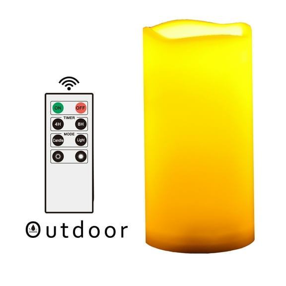 Outdoor Indoor Flameless LED Battery Operated Pillar Candle with Remote and Timer 3"(D)x6"(H) Long Lasting