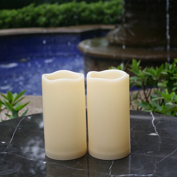 Outdoor Indoor Flameless LED Battery Operated Pillar Candles with Timer 3"(D)x6"(H) 2 Pack