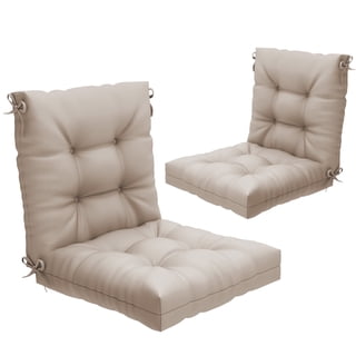 Outdoor Chair Cushions Set of 2, 42x21x4 Inch Patio Cushion for Dining/Rocking Chairs Water Resistant All-Weather Tufted Seat Back Patio Furniture Cushions with Ties Beige