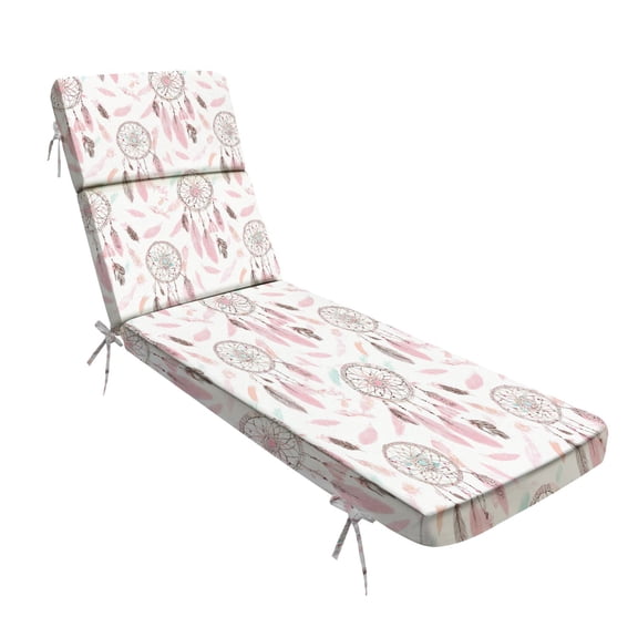 Outdoor Indoor Lounge Patio Cushion Dreamcatcher Feather Soft Pastel Pink Beige Boho Style Water-Resistant Chaise Lounge Cushion for Chair Patio Furniture Seat Cushion