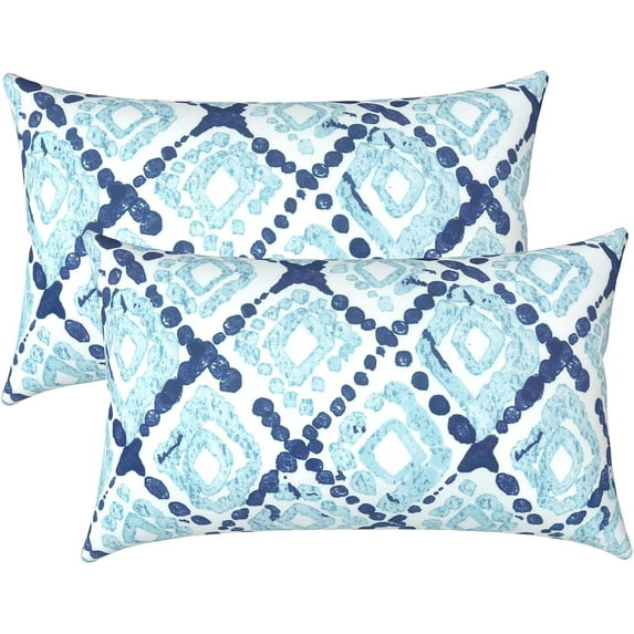 Outdoor/Indoor Lumbar Pillow Case Covers ONLY, 12" x 20" Patio Garden Decorative Lumbar Pillow Covers, Pack of 2 for Outdoor Home Patio Furniture Use - Boho Geometry Blue