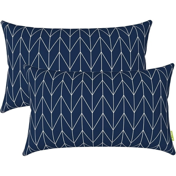 Outdoor/Indoor Lumbar Pillow Covers ONLY, 12\u201d x 20\u201d Fade-Resistant Patio Lumbar Cushion Cases Decorative Throw Pillowcase Shell for Couch Patio Garden Furniture Use - Herringbone Navy