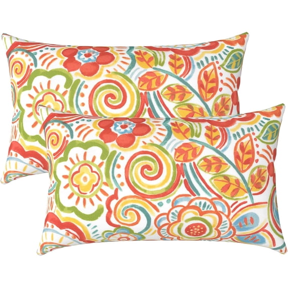 Outdoor/Indoor Lumbar Pillow Covers ONLY, 12\u201d x 20\u201d Fade-Resistant Patio Lumbar Cushion Cases Decorative Throw Pillowcase Shell for Couch Patio Garden Furniture Use - Flower Multi