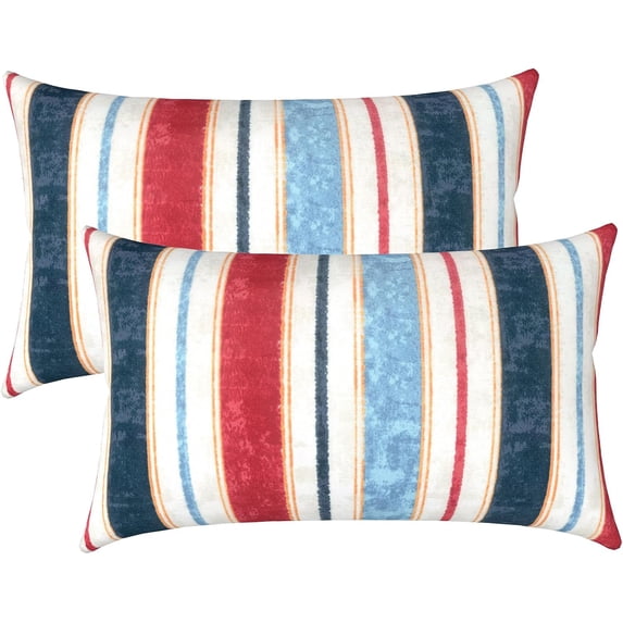 Outdoor/Indoor Lumbar Pillow Covers, Patio Decorative Lumbar Pillow Covers, All Weather Cushion Cases for Sofa, Patio Couch Decoration 12x20, 2 Pack, Stripe Red Blue