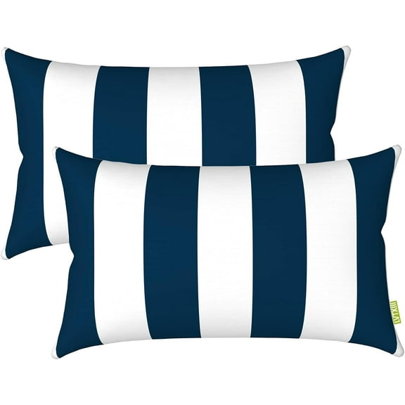 Outdoor/Indoor Lumbar Pillow Covers, Patio Fade Resistant Lumbar Pillow Cases ONLY, Tropical Lumbar Cushion Covers for Home and Garden Furniture Decor,12\u201d x 20\u201d, Pack of 2, Cabana Navy