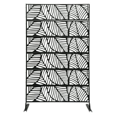 Outdoor Indoor Metal Privacy Screen Panels Divider Freestanding Mount,Black,Screw-In Installation,44.49X19.68X71.26in