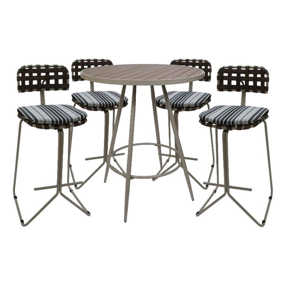 Outdoor/Indoor Metal Pub Set - Nikki 30" Stool - Gray Striped Fabric-Beige Frame