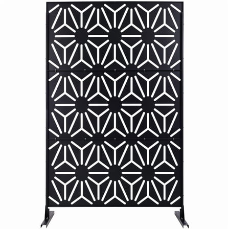 Outdoor & Indoor Privacy Screen Metal Privacy Screen 76" H×48" W, Freestanding Decorative Privacy Screen for Deck Balcony Patio, Privacy Fence Panels for Outside Lawn Garden PS118 BLACK