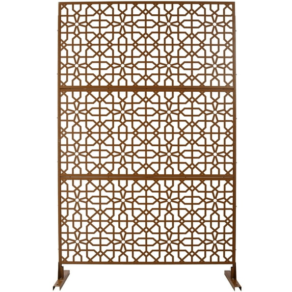 Outdoor & Indoor Privacy Screen Metal Privacy Screen 76" H×48" W, Freestanding Decorative Privacy Screen for Deck Balcony Patio, Privacy Fence Panels for Outside Lawn Garden PS106 BROWN